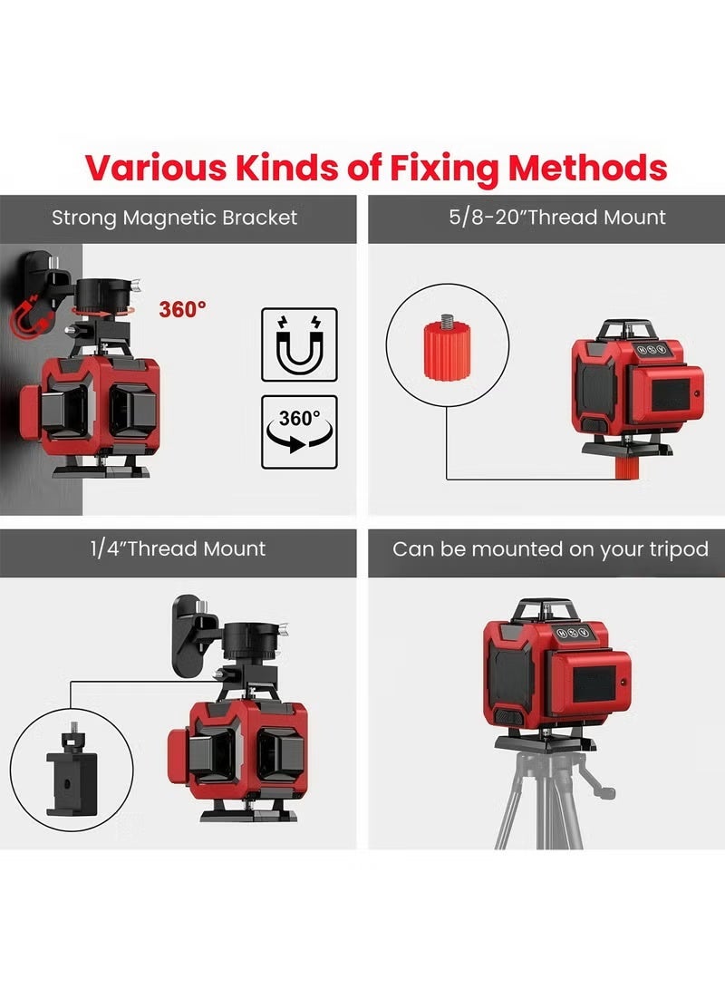 WALALLA 4D Laser Level Pro Kit ，16 Lines 360° Self-Leveling with Magnetic Rotating Base， Tripod ，2 Long-Lasting Batteries& Remote Control Perfect for Tile Floors, Construction, Picture Hanging (Portable Toolbox Included) - Image 3